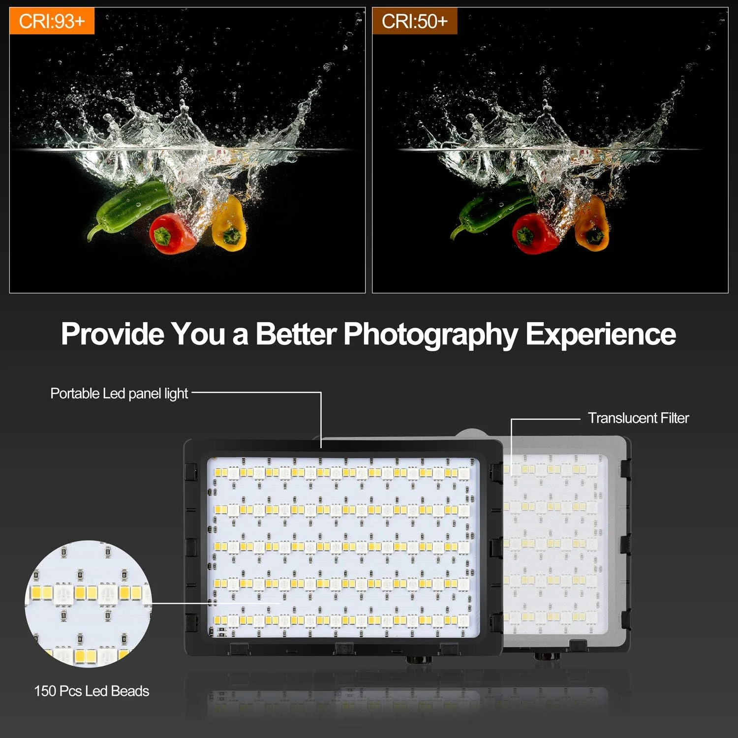 نور عکاسی ال ای دی RGB امارت با پایه سلفی قابل افزایش 51 اینچی و سه پایه، نور ویدئویی دیمر شونده با سه پایه رومیزی کوچک، مناسب برای عکاسی پرتره، نورپردازی DSLR یوتیوب