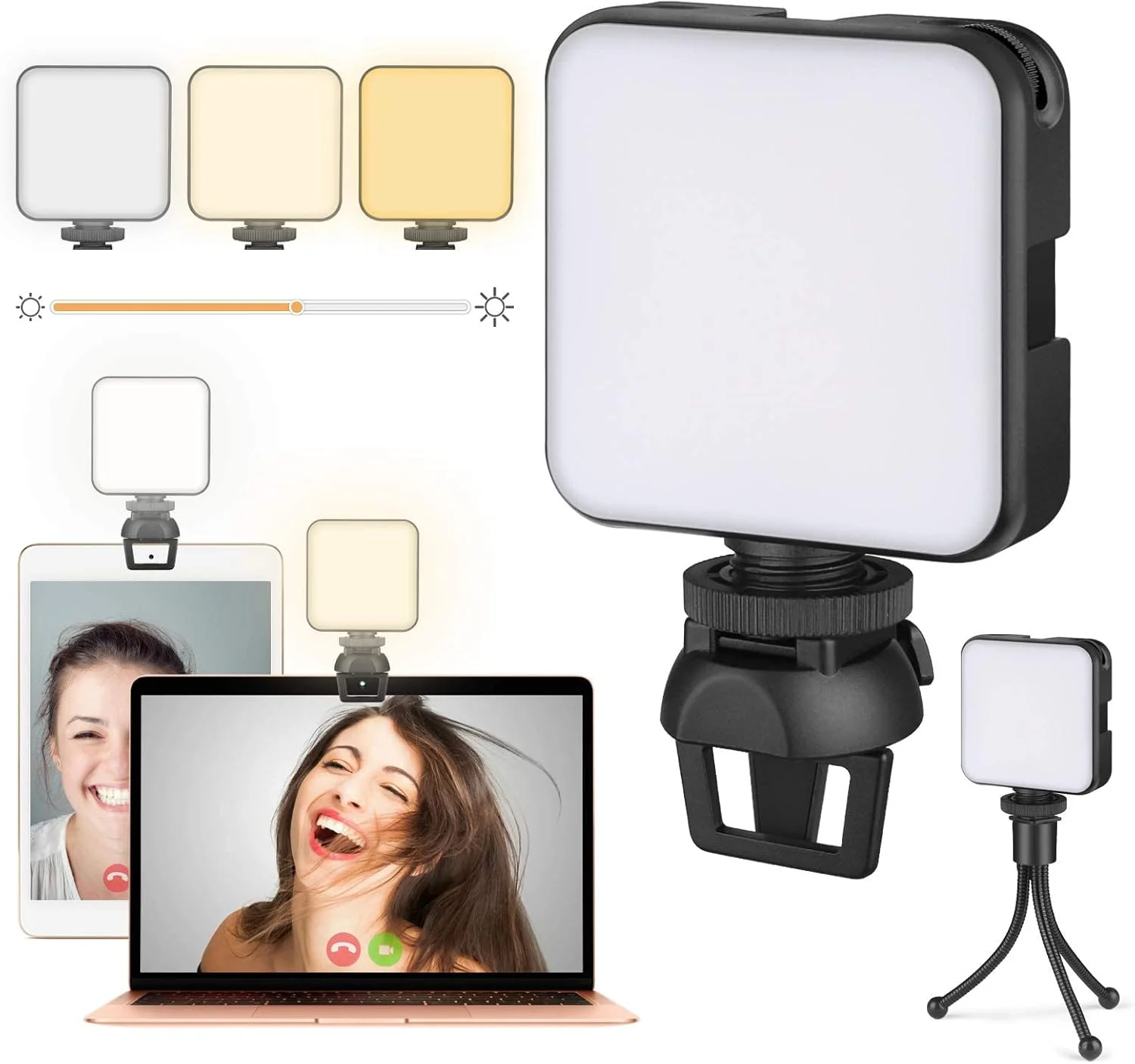کیت نورپردازی کنفرانس ویدیویی اکسفور، نور سلفی با گیره جلو و عقب، نور زوم برای تلفن، آیفون، اندروید، آیپد، لپ تاپ، دوربین، برای آرایش، سلفی، ولاگ، کنفرانس ویدیویی