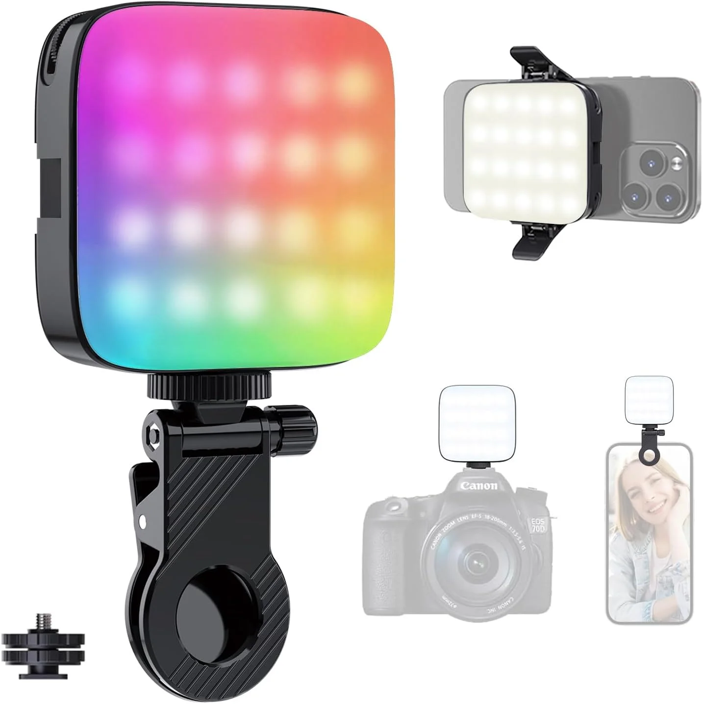 نور سلفی با گیره، نور ویدئویی 64 LED با قابلیت تنظیم نور، 13 حالت، گیره قابل شارژ برای تلفن/لپ تاپ/دوربین - آرایش، یوتیوب، تیک تاک، پخش زنده، عکاسی و ولاگ