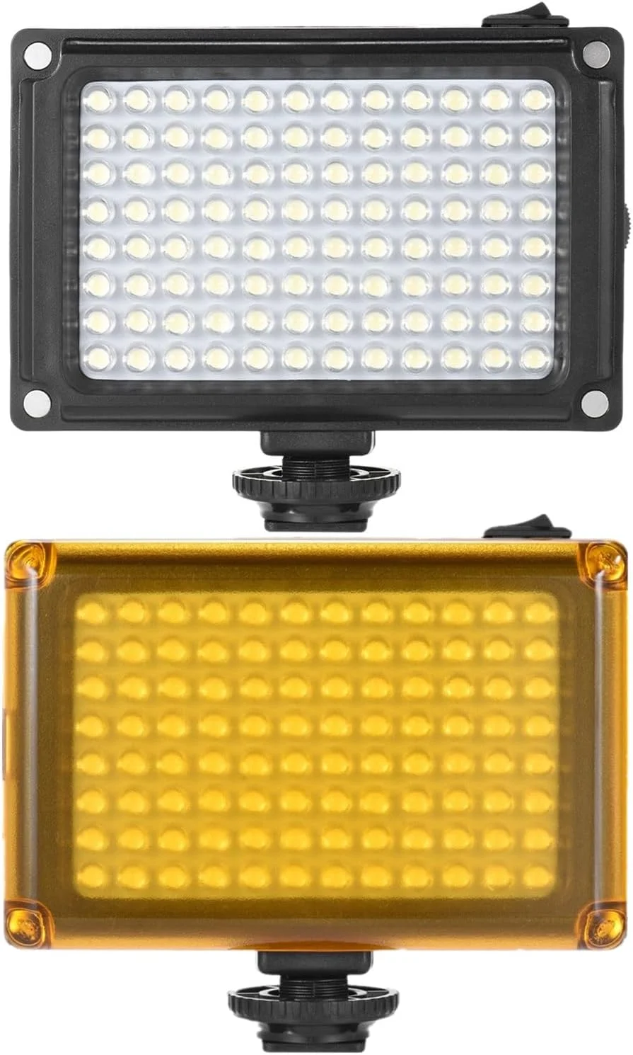 چراغ ویدئویی کوچک 96 LED با قابلیت تنظیم نور و فیلترهای مغناطیسی 5500K و 3200K CRI85+ برای دوربین های فیلمبرداری سونی/کانن/نیکون DSLR با منبع تغذیه 4xAA/USB