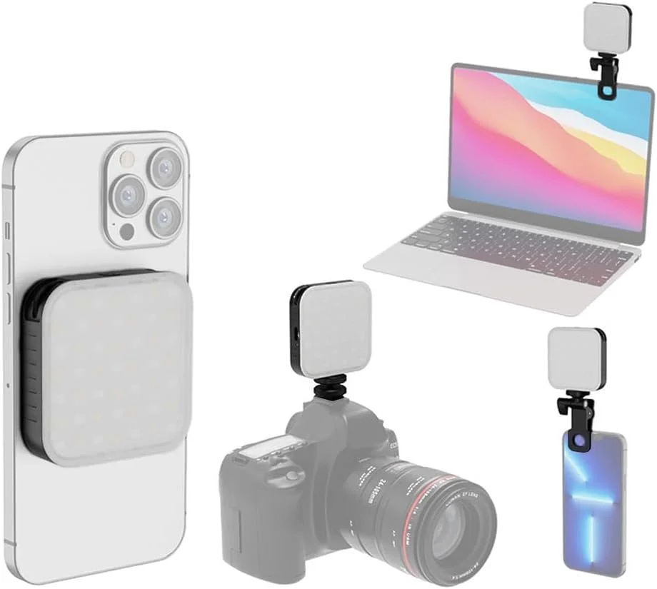 نور ویدئویی LED جیبی Fawoonu، نور پرکننده عکاسی 2500K-9000K با قابلیت تنظیم نور برای کنفرانس ویدئویی، مناسب برای کامپیوتر، تبلت، تلفن همراه، دوربین DSLR، دارای باتری داخلی به همراه گیره و آداپتور کفشک سرد