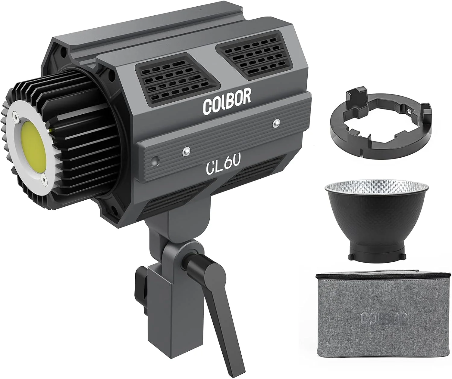 نور ویدئویی ال ای دی استودیویی جمع و جور Fawoonu CL60، نور پرکننده عکاسی 65 وات، 2700K-6500K، قابل تنظیم، CRI97+، 10 حالت جلوه نور، کنترل از راه دور برنامه، صفحه نمایش ال سی دی بزرگ 2 اینچی با بازتابنده مانت Bowens