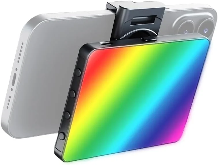 چراغ LED عکاسی جیبی Fawoonu M16 5W RGB با دمای رنگی 3000K-9900K، نور قابل تنظیم پیوسته با 72 مهره LED، 20 جلوه نورپردازی FX، سوراخ های رزوه ای 1/4 اینچی، باتری داخلی 1500mAh به همراه گیره موبایل