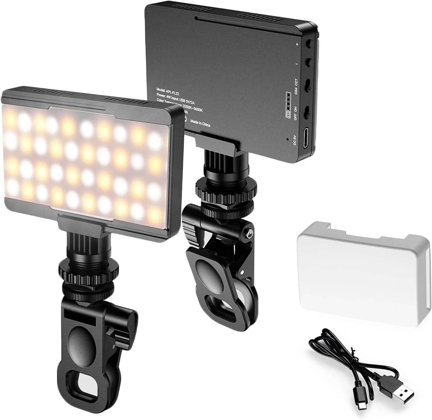 چراغ LED کوچک عکاسی Fawoonu با نور قابل تنظیم و حالت های نور سه رنگ، دارای 40 مهره LED با دمای رنگ 2700K-6500K به همراه گیره تلفن و پایه نصب کفشک سرد برای پخش زنده