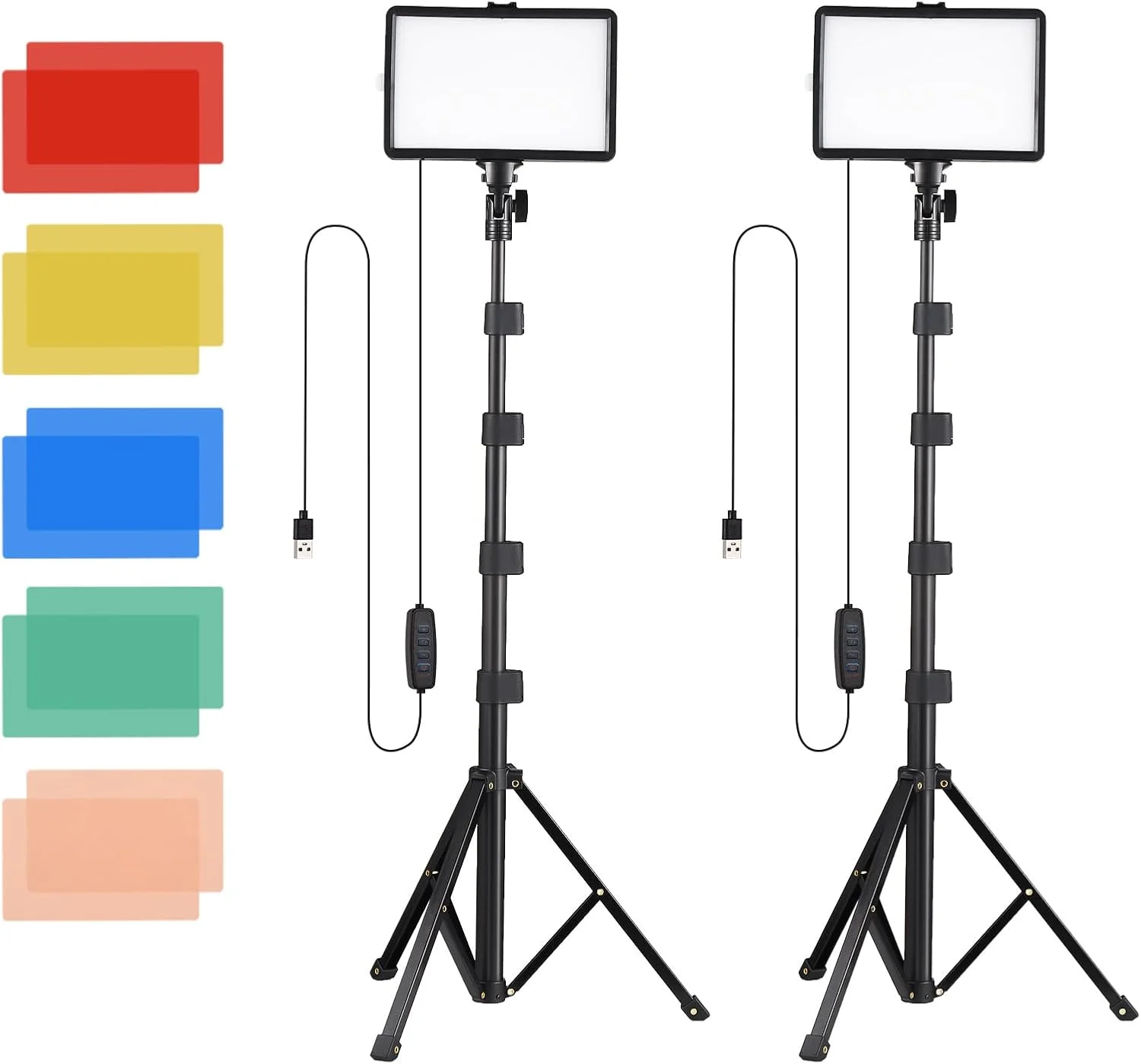 مجموعه دو عددی چراغ های LED ویدئویی USB Fawoonu، چراغ های پرکننده با دمای دو رنگ و روشنایی 10 سطح با پایه های نور و فیلترهای رنگی برای نورپردازی کنفرانس ویدئویی، پخش زنده ویدئو، عکاسی محصول