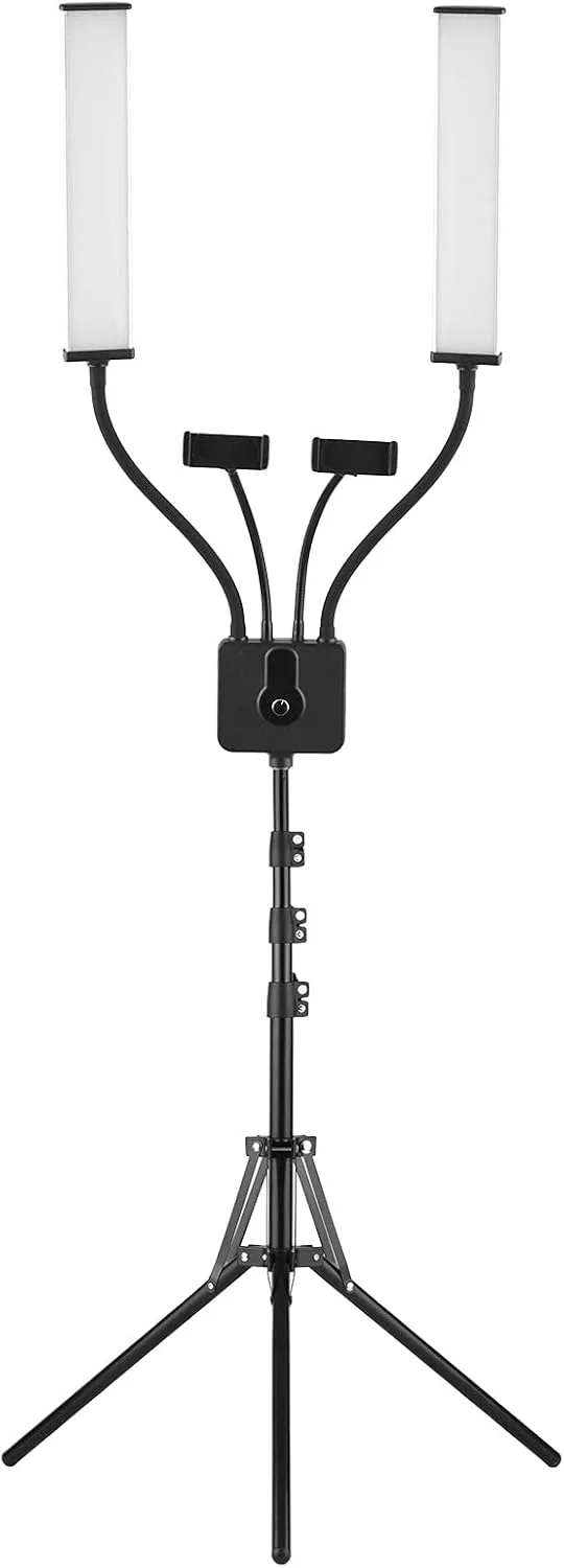 نور ویدئویی LED با بازوهای انعطاف پذیر، نور پرکننده عکاسی 3200K 5600K با قابلیت تنظیم نور به همراه 2 عدد نگهدارنده تلفن و پایه فلزی 1.6 متری برای پخش زنده، ولاگ، پرتره عروسی و محصول