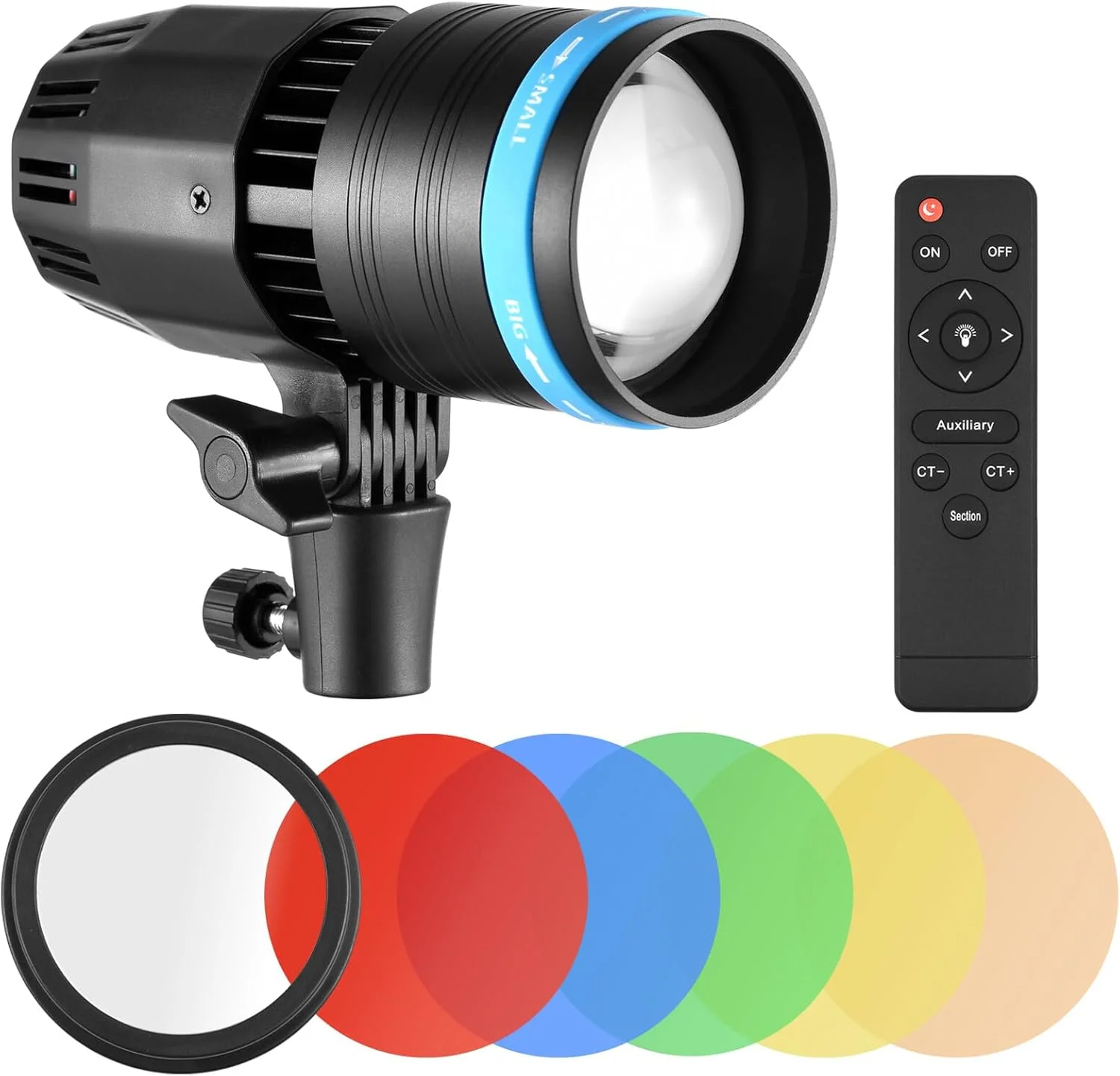 نور ویدئویی متمرکز 50 واتی COB، نور پیوسته عکاسی 5500K با قابلیت تنظیم نور CRI90+، لنز بزرگنمایی داخلی با کنترل از راه دور، 5 عدد فیلتر رنگی برای پرتره، عروسی، فشن و محصول