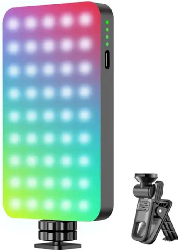 نور ویدئویی RGB مدل D10S با 129 LED و طیف رنگی کامل 360 درجه، نورپردازی قابل حمل برای عکاسی، باتری قابل شارژ 3000mAh Type-C، CRI 95+، دمای رنگ 2500k-9000K، نور کوچک جیبی