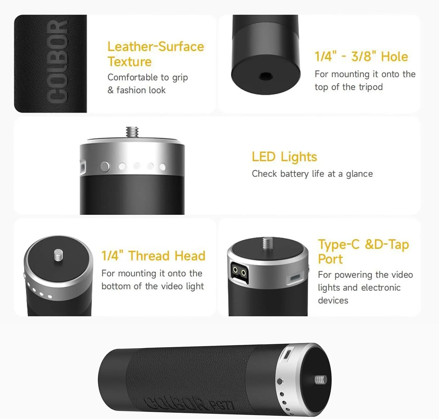 دسته باتری Pepisky PG77 77WH با پیچ 1/4 اینچی، رابط D-Tap و Type-C، منبع تغذیه باتری داخلی با ظرفیت بالا برای لامپ ویدئویی CL60 CL100 W60 W100 دسته باتری Pepisky PG77 77WH با پیچ 1/4 اینچی، رابط D-Tap و Type-C، منبع تغذیه باتری داخلی با ظرفیت بالا برای لامپ ویدئویی CL60 CL100 W60 W100