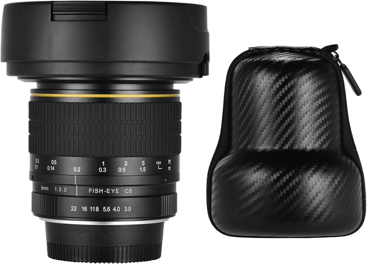 لنز دوربین، لنز چشم ماهی 8 میلی متری f3.0 APS-C با فوکوس دستی و زاویه فوق عریض سازگار با دوربین APS-C