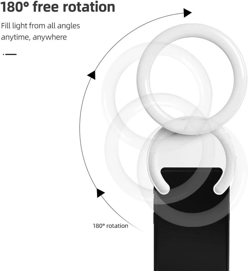 نور حلقه ای تلفن پپیسکی 10 سانتی متری 2 وات دو رنگ، نور سلفی گیره ای، دمای رنگ 3000K-7000K، روشنایی قابل تنظیم 5 سطح، چرخش 180 درجه، سازگار با تلفن های همراه اندروید 15141312