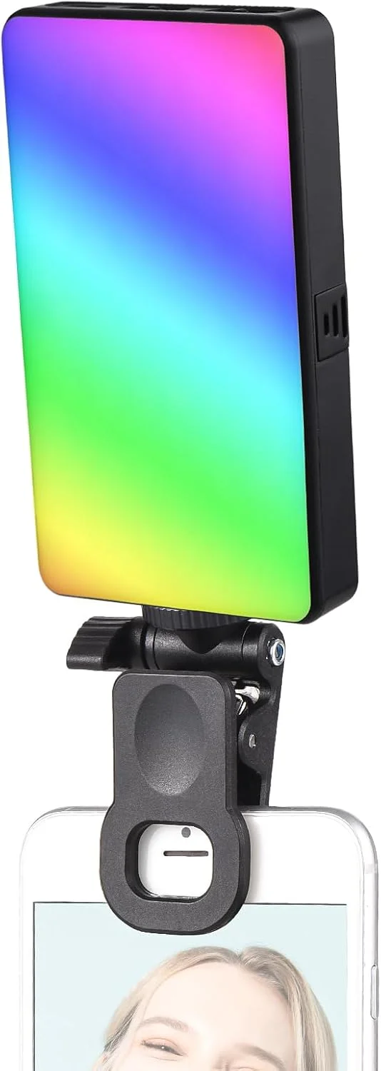 نور ویدئویی RGB جیبی Pepisky W140RGB با گیره، نور پرکننده تلفن همراه، نور کنفرانس ویدیویی تبلت، 2500K-9000K با قابلیت تنظیم نور، 20 جلوه نورپردازی برای جلسه آنلاین، پخش زنده، سلفی