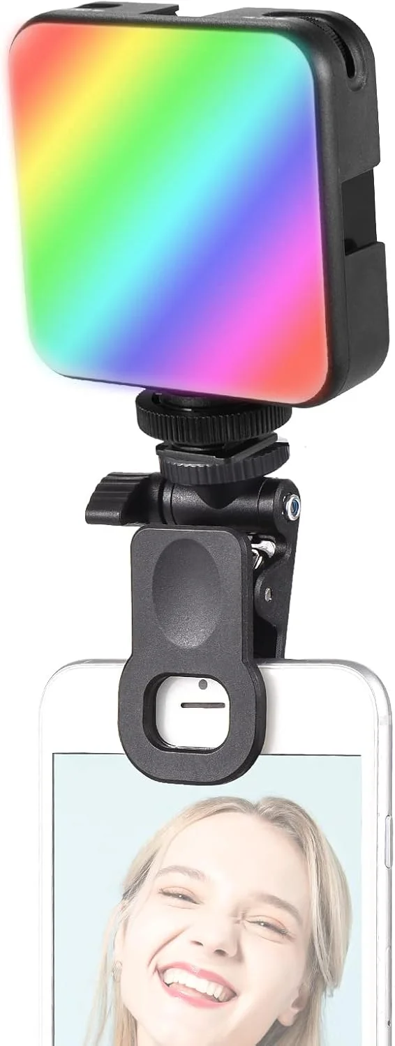 نور ویدئویی کلیپسی مینی RGB مدل Pepisky W64RGB، نور کمکی موبایل، نور کنفرانس ویدئویی تبلت، 2500K-9000K با قابلیت تنظیم نور، 20 جلوه نوری برای جلسه آنلاین، پخش زنده، سلفی