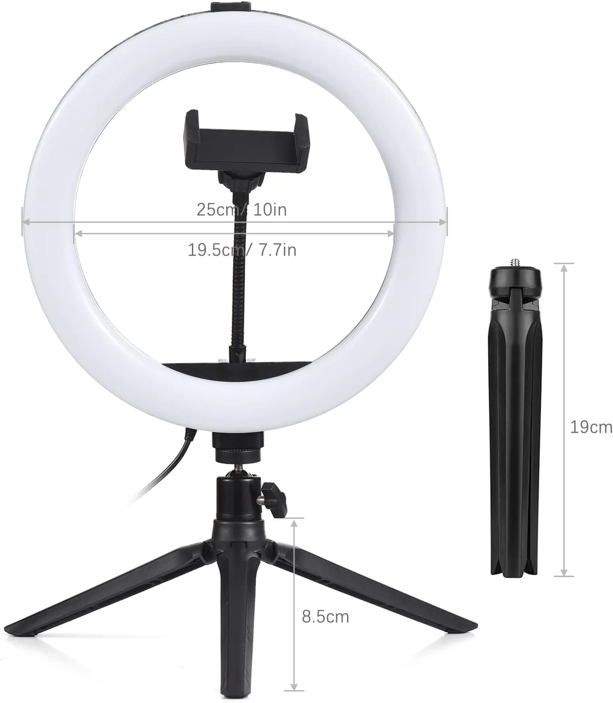 حلقه نور ال ای دی 10 اینچی Pepisky برای نورپردازی کنفرانس ویدیویی، 3 حالت نورپردازی، 11 سطح روشنایی قابل تنظیم، تغذیه از طریق USB با پایه رومیزی انعطاف پذیر و آداپتور سر توپی نگهدارنده تلفن برای پخش زنده و سلفی