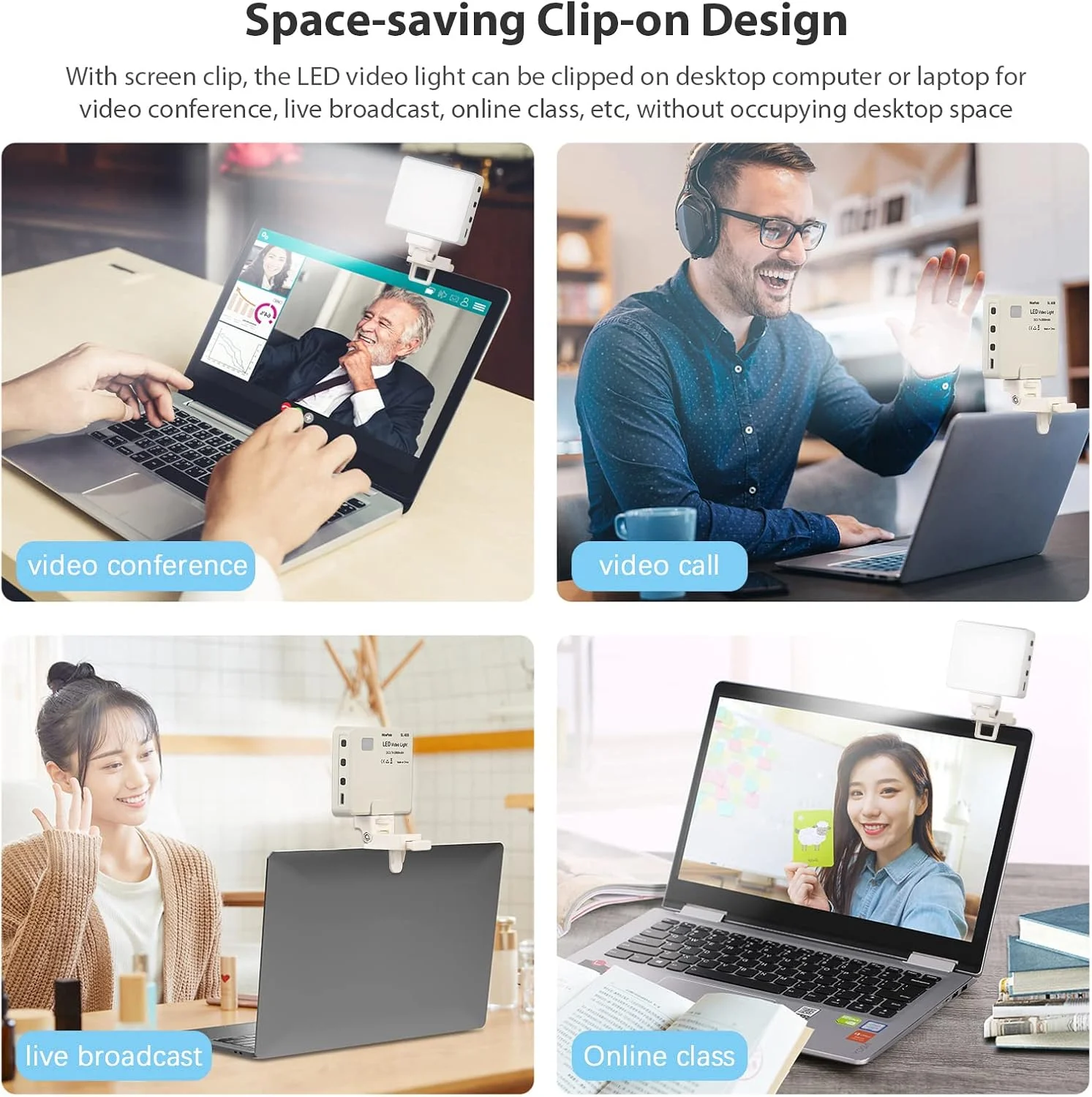 نور ویدئویی LED جیبی Pepisky SL-60B، نورپردازی کنفرانس ویدئویی، 5 سطح روشنایی قابل تنظیم، 5600K CRI96، باتری داخلی با گیره کامپیوتر، کابل شارژ USB، کیف حمل برای پخش زنده ولاگ