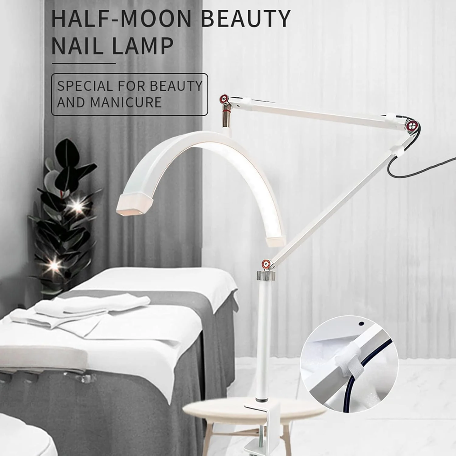 نور ویدئویی LED رومیزی Pepisky HD-M3X، نور پرکننده نیمه ماه شکل، قابل تنظیم 3000K-6000K با پایه فلزی گیره C برای آرایشگاه، پخش زنده، نور کنار تخت