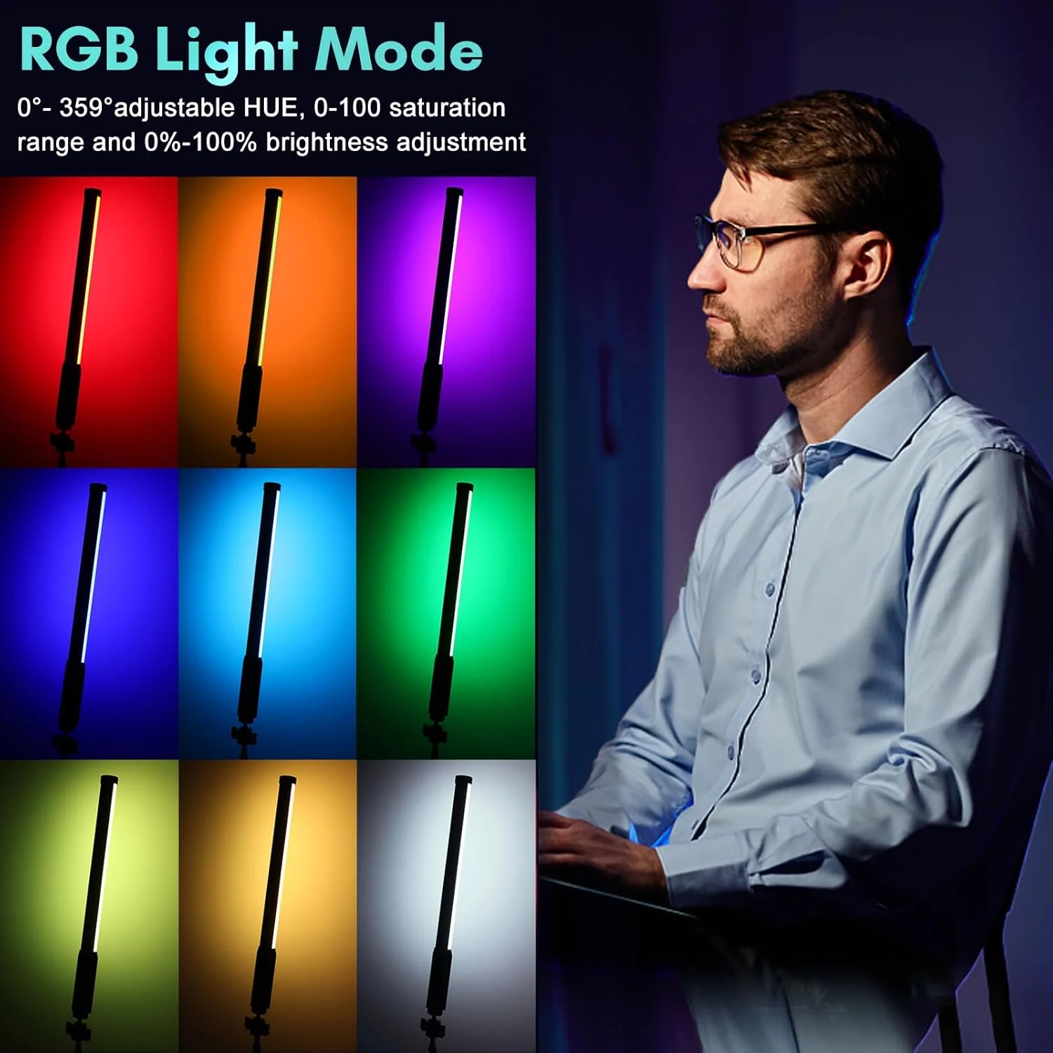 چراغ عکاسی دستی 6 وات RGB Pepisky، چراغ LED قابل حمل با صفحه نمایش LED، CRI≥ 85Ra، دمای رنگ 3000K-6000K، قابل تنظیم، 76 مهره، باتری داخلی 1200mAh با Type-C