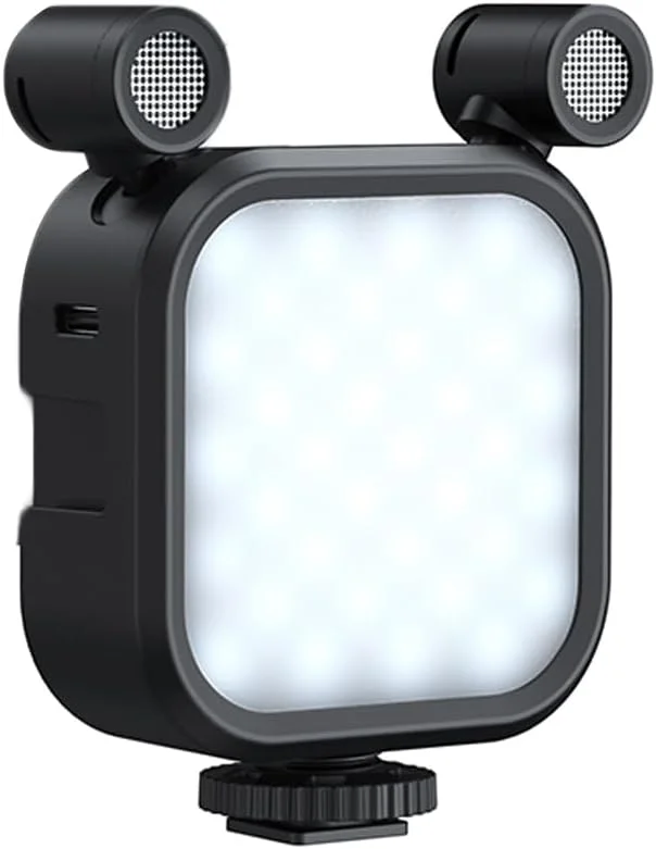 نور پرکننده LED چند منظوره Pepisky، نور عکاسی جیبی با دو میکروفون، ظرفیت باتری بزرگ 2500K-9000K، محدوده انتقال 2 متری قابل تنظیم، تغذیه Type-C با 3 پایه کفشک سرد