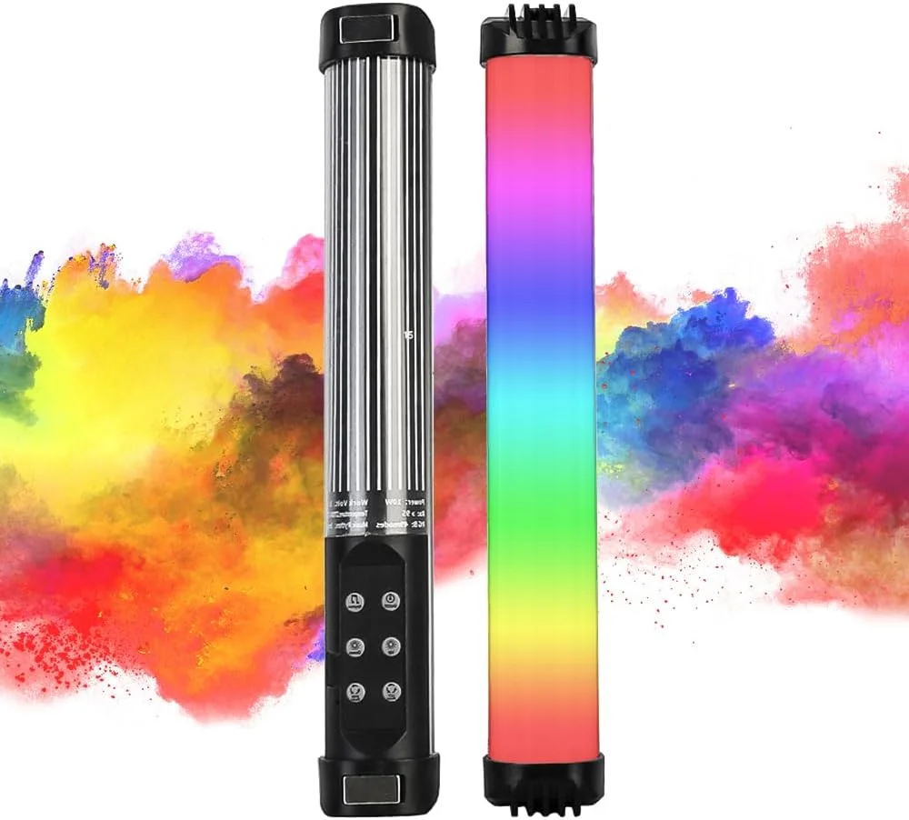 چراغ عکاسی دستی RGB پپیسکی، چراغ LED قابل تنظیم نور، چراغ قابل حمل برای ولاگ با باتری 2000mAh، 49 حالت RGB، ریتم موسیقی قابل تنظیم 2700-7500K