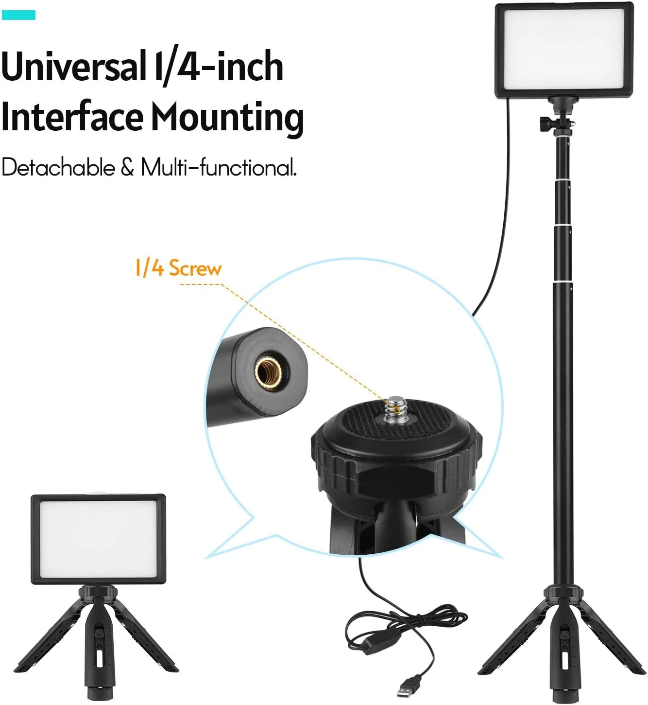 کیت نور ویدئویی ال ای دی USB پپیسکی 2 عددی، نورپردازی عکاسی 3200K-5500K، دارای 120 عدد لامپ، 14 سطح روشنایی قابل تنظیم با پایه 148 سانتی‌متری و 5 فیلتر رنگی سفید، قرمز، زرد، سبز و آبی