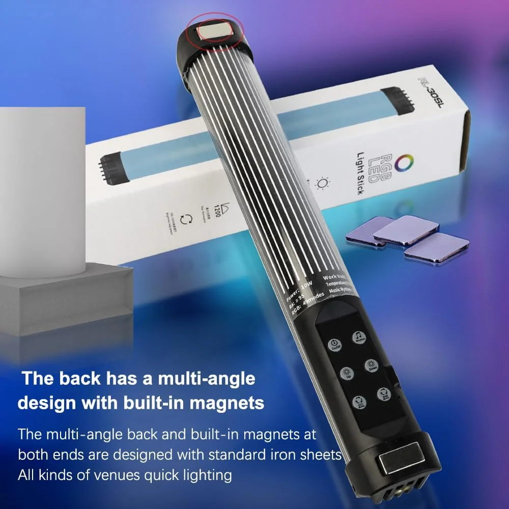 چراغ عکاسی دستی RGB پپیسکی، چراغ LED قابل تنظیم نور، چراغ قابل حمل برای ولاگ با باتری 2000mAh، 49 حالت RGB، ریتم موسیقی قابل تنظیم 2700-7500K