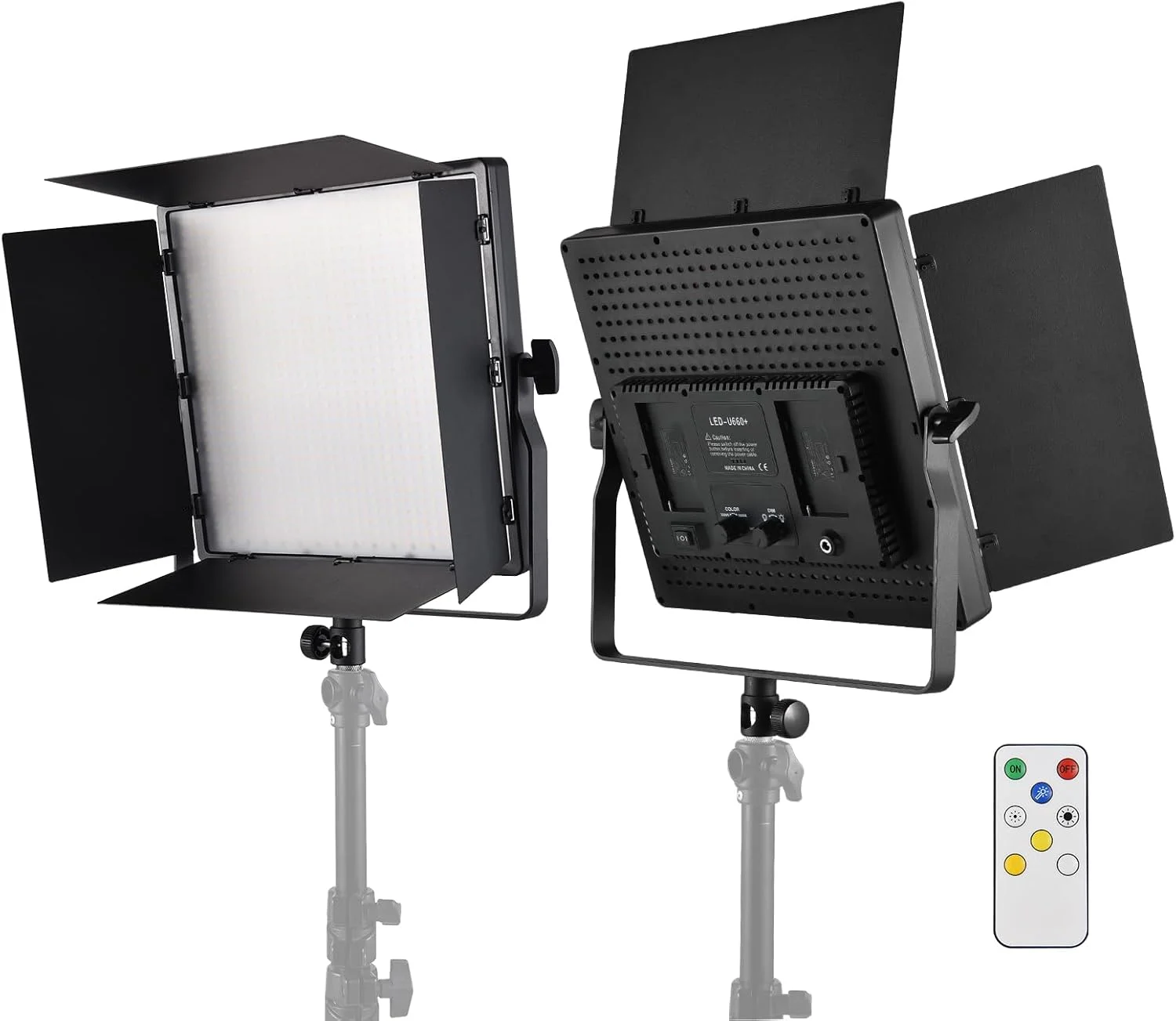 پنل نور LED دو رنگ Pepisky 60W برای عکاسی، دارای 1024 مهره LED، دمای رنگی 3200K-5600K، با قابلیت تنظیم نور، تغذیه با باتری سری DCNP، به همراه درهای فلزی و کنترل از راه دور