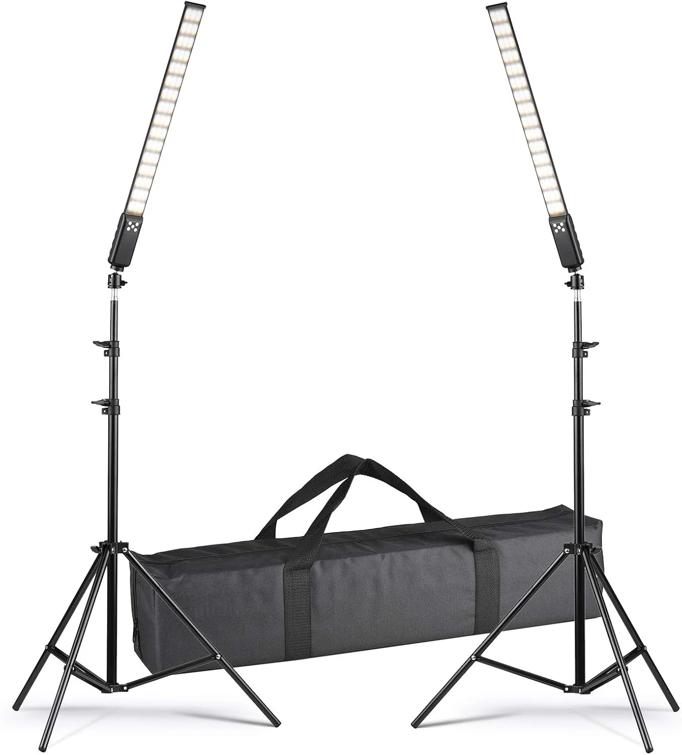 کیت نورپردازی استودیویی Pepisky شامل 2 عدد لوله نور LED دستی 3000K-5700K با قابلیت تنظیم نور CRI95 باتری داخلی 2 عدد پایه نور 2 متری با کابل شارژ USB و کیف حمل