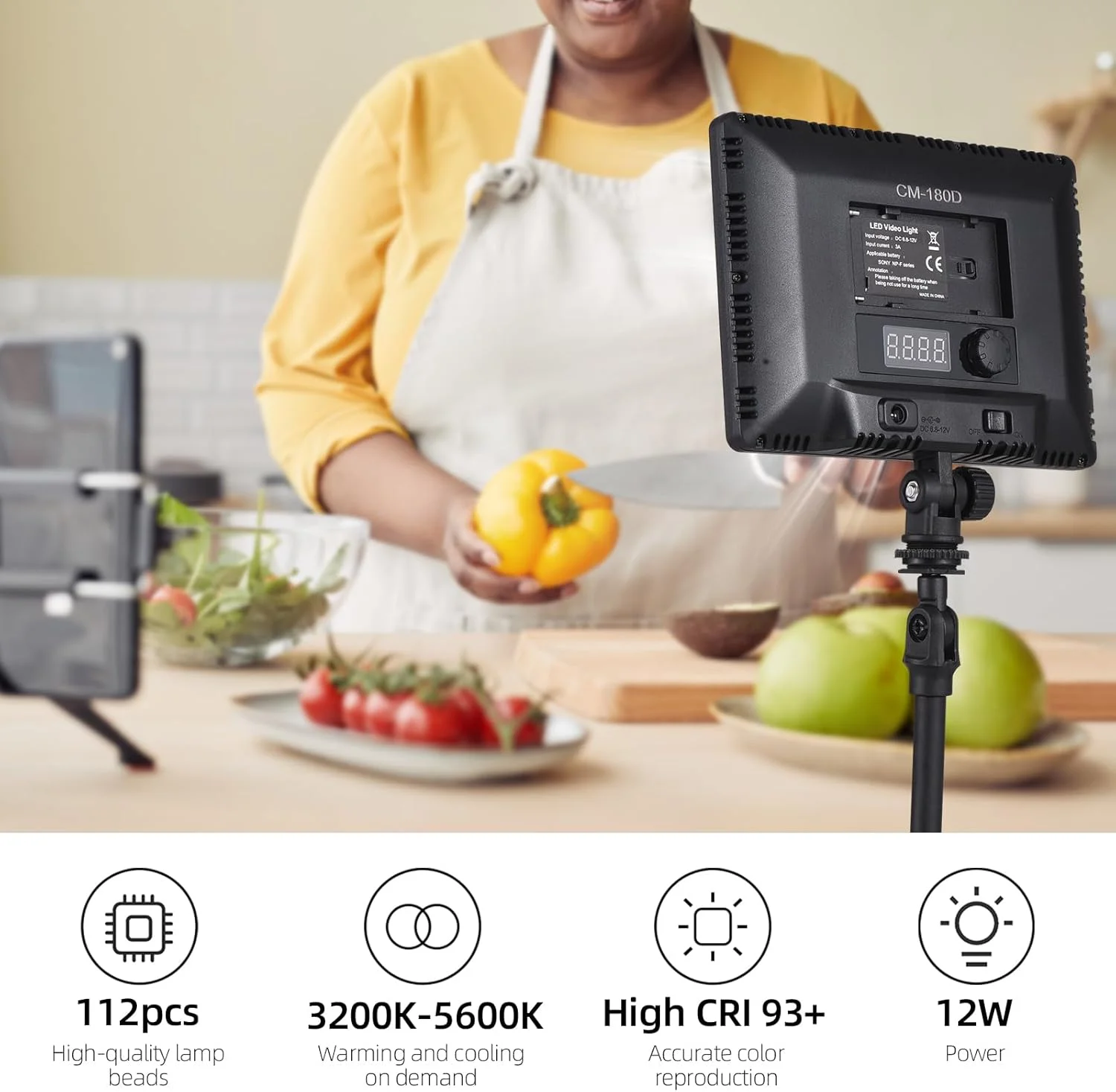 چراغ LED قابل تنظیم نور Pepisky 12W Mini Photography Lamp، چراغ قابل حمل Vlog، دارای 1120 مهره LED، تغذیه شده توسط باتری سری NP-F، دمای رنگ 3200K-5600K، دارای مانت کفشک سرد 1.4 اینچی و سوراخ رزوه ای 1.4 اینچی