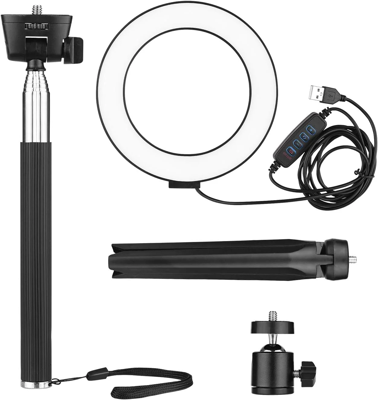 چراغ حلقه ای ال ای دی کوچک 6 اینچی Pepisky، چراغ عکاسی با قابلیت تنظیم نور، 3 حالت نورپردازی، تغذیه از طریق USB با پایه و سه پایه رومیزی کوچک با سر توپی برای عکاسی سلفی