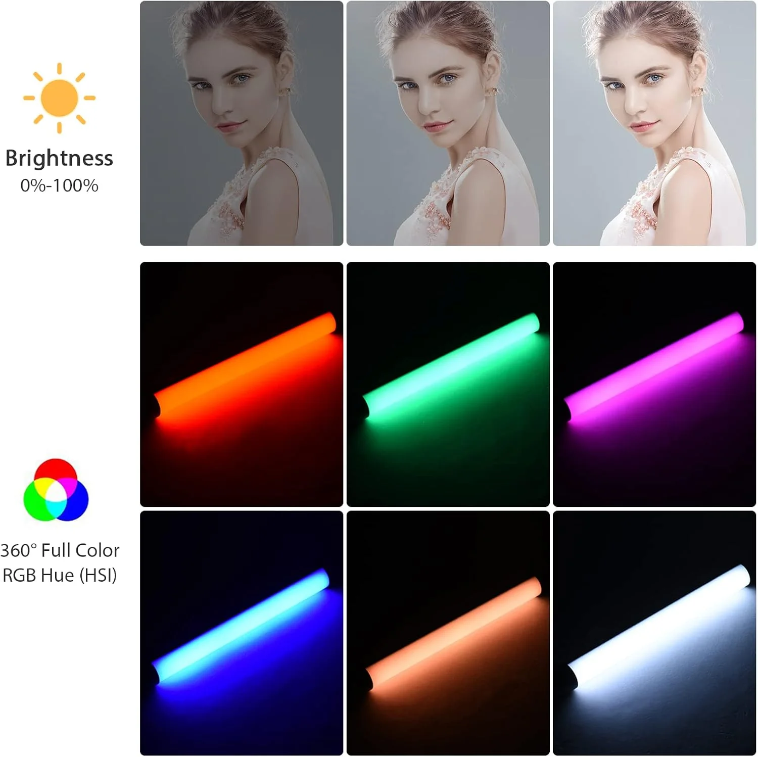 چراغ عصایی RGB پپیسکی، نور ویدئویی قابل حمل با دمای رنگی دوگانه 2500K-9900K، روشنایی قابل تنظیم در 12 سطح با 7 نوع جلوه نورپردازی ویژه، مناسب برای استودیو