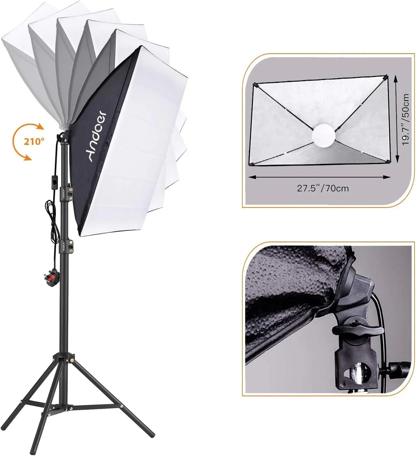 کیت نورپردازی استودیویی Pepisky شامل سافت باکس، چراغ LED دو رنگ 85 واتی با دمای 2800K-5700K، سافت باکس 50x70 سانتی متری، پایه نور 2.1 متری و کیف حمل