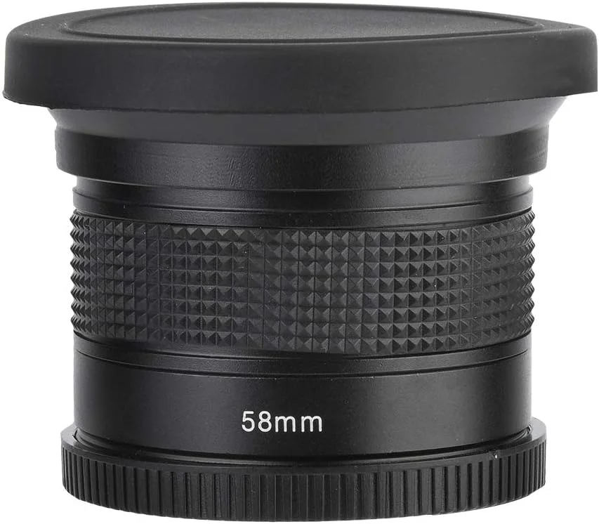 لنز چشم ماهی زاویه باز Cuifati 58MM 0.35x، لنز فوق العاده چشم ماهی زاویه باز به همراه درپوش لنز برای دوربین SLR DSLR