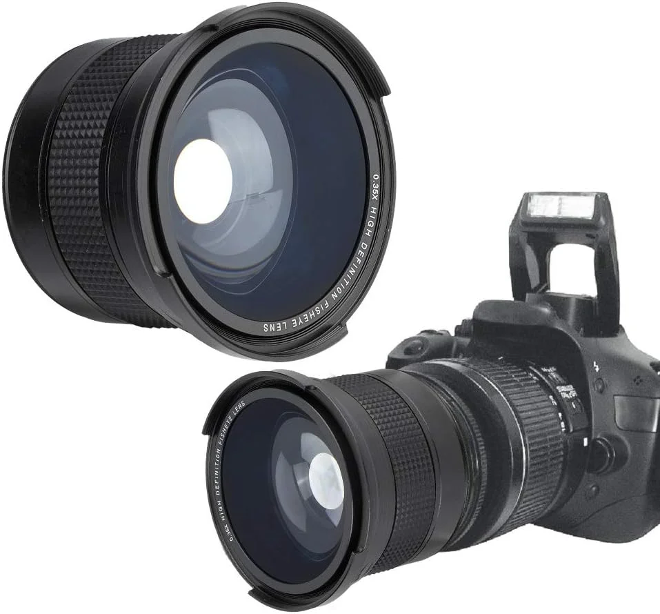 لنز چشم ماهی زاویه باز فوق العاده 58 میلی متری برای دوربین های SLR DSLR مشکی، لنز چشم ماهی سازگار با لنزهای 58 میلی متری، چشم ماهی 58 میلی متری برای اکثر دوربین های SLR و دوربین های دیجیتال.