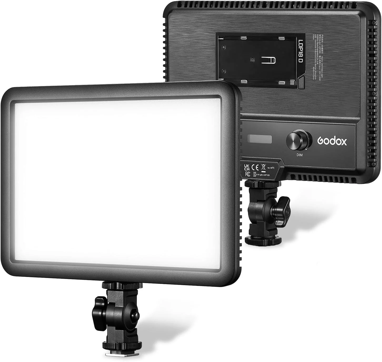 چراغ ویدئویی ال ای دی Godox LDP18D، پنل نور عکاسی 21 وات 5600K با روشنایی قابل تنظیم و 8 جلوه نورپردازی FX به همراه آداپتور کفشک سرد برای پخش زنده ولاگ و عروسی