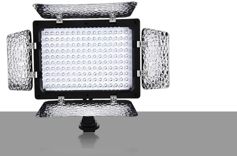 پنل چراغ نورپردازی ویدئویی W160 6000K LED با قابلیت تنظیم رنگ، سازگار با دوربین فیلمبرداری DV و باتری سری NP-F، طراحی بازتابنده نور، مشکی