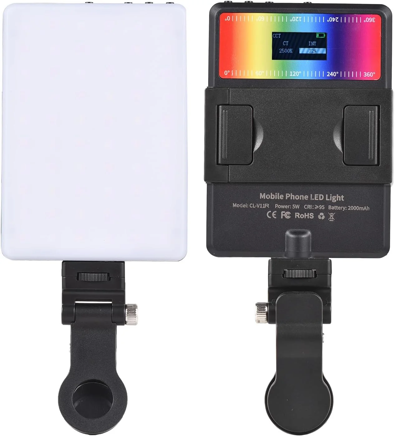 چراغ عکاسی RGB 5W، چراغ LED دو رنگ جیبی برای ولاگ، دمای رنگ 2500K-9000K قابل تنظیم با صفحه نمایش LCD، دارای 78 مهره LED، 24 جلوه نورپردازی FX، سوراخ های رزوه ای 1/4 اینچی، باتری داخلی 2000mAh