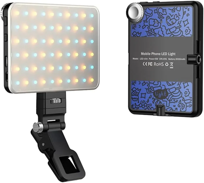 نور LED عکاسی 5 وات دو رنگ 2500K-9000K با قابلیت تنظیم نور با 60 مهره نوری باتری 2000mAh و سوراخ های رزوه ای 1/4 اینچی برای پخش زنده، ولاگ، استودیوی خانگی، چراغ جیبی