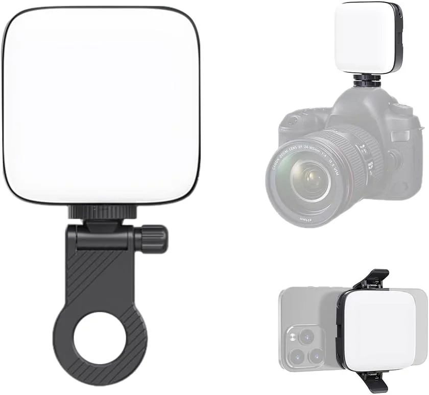 چراغ عکاسی جیبی 4.5 واتی دو رنگ LED، چراغ قابل حمل برای ولاگ، دمای رنگ 3000K-9900K با قابلیت تنظیم نور، دارای باتری 2000mAh و 64 مهره LED به همراه آداپتور گیره، آداپتور نصب کفشک و گیره های پشتی