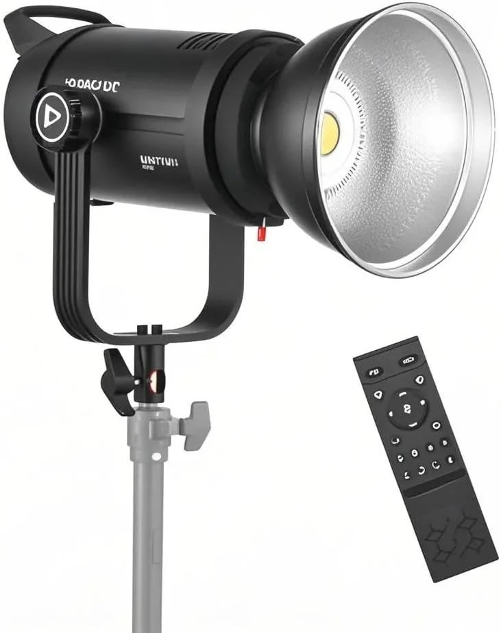 نور ویدئویی ال ای دی 100 وات COB مدل MAX 100، مناسب استودیو، عکاسی، نورپردازی مداوم 5600K، با قابلیت تنظیم نور، CRI97 TLCI98 به همراه رفلکتور استاندارد و کنترل از راه دور، مناسب برای پرتره، محصول و مراسم عروسی