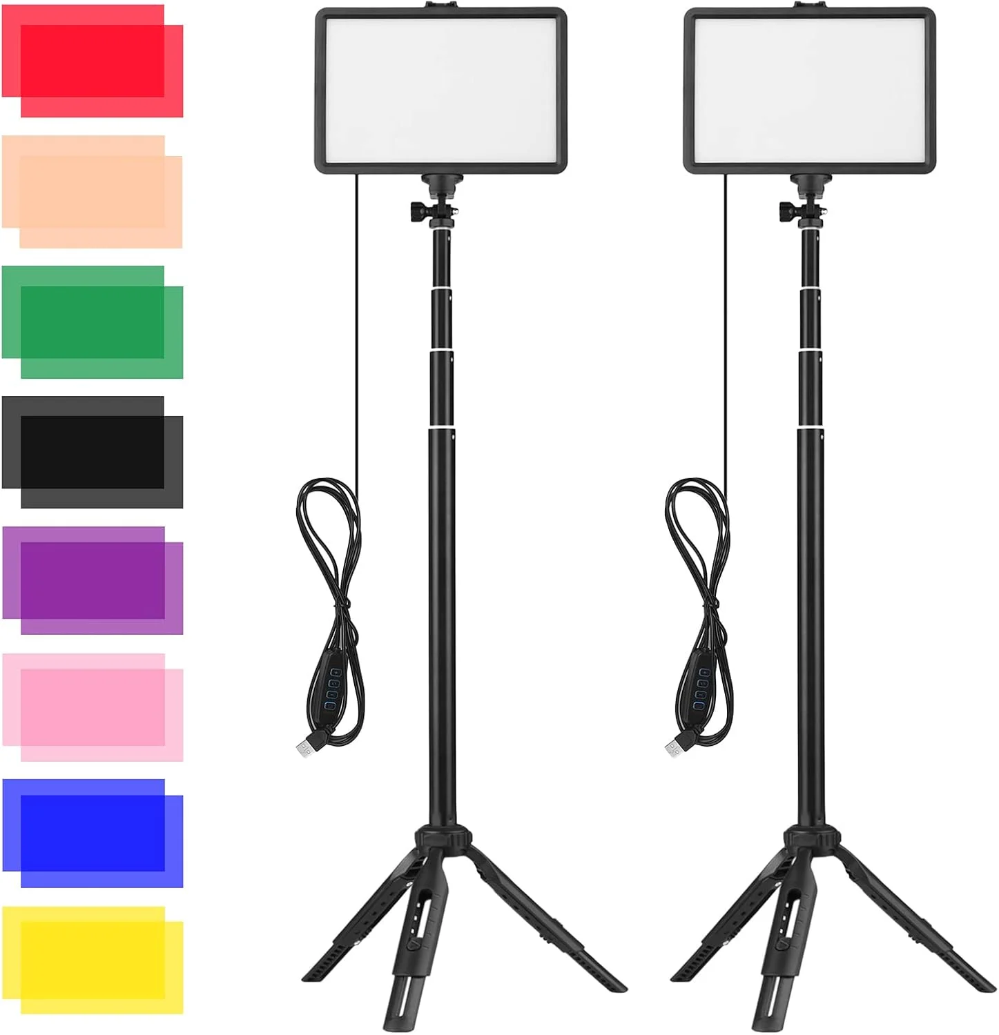 چراغ نورپردازی عکاسی، کیت نور ویدئویی LED USB برای کنفرانس ویدئویی با 2 * چراغ پرکننده LED قابل تنظیم 3200K-5600K + 2 * سه پایه قابل افزایش + 16 * فیلتر رنگی برای پخش زنده، ضبط ویدئو آنلاین