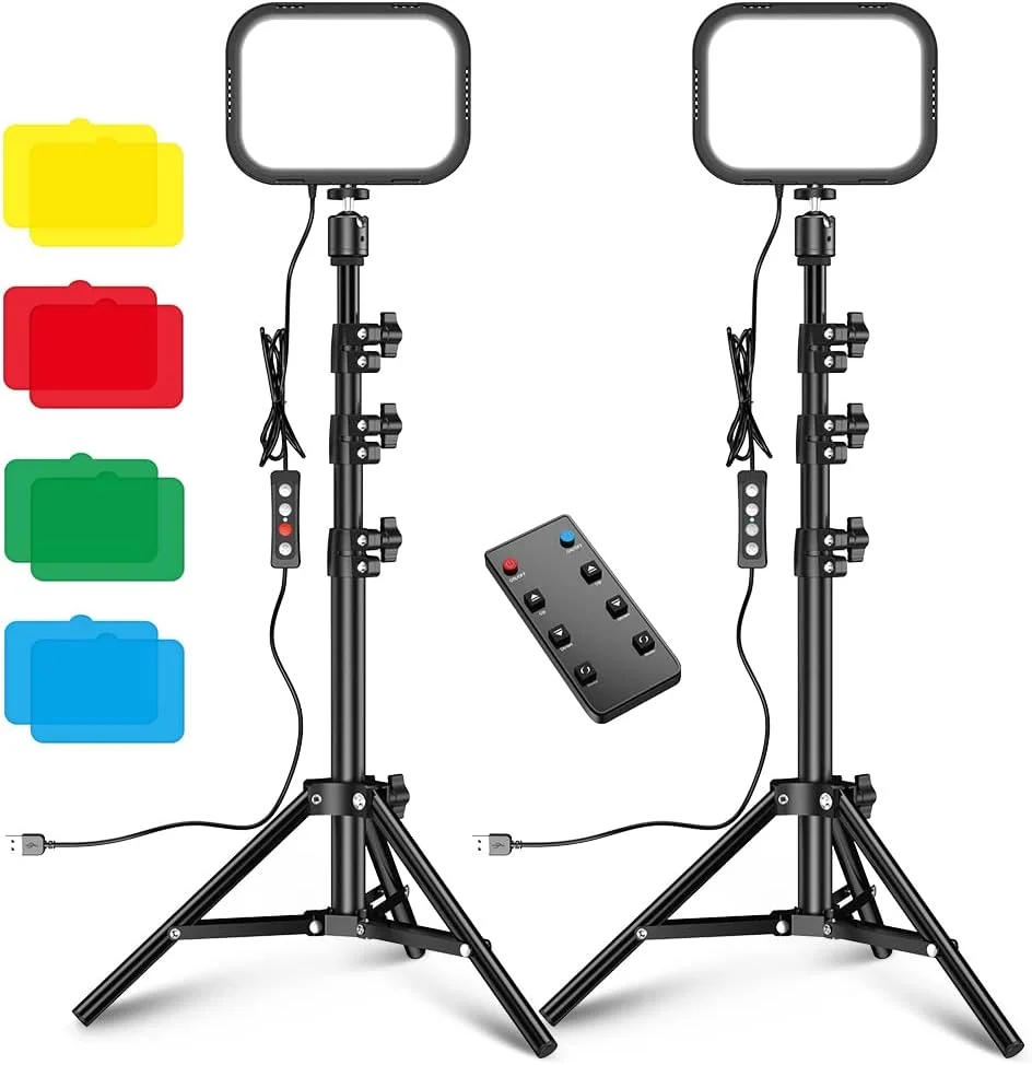 کیت نورپردازی کنفرانس ویدیویی LED مدل FL19 با پورت USB، نور پرکننده عکاسی 3300K 5600K، 10 سطح روشنایی با پایه فلزی، هد توپی انعطاف پذیر و کنترل از راه دور، بسته 2 عددی