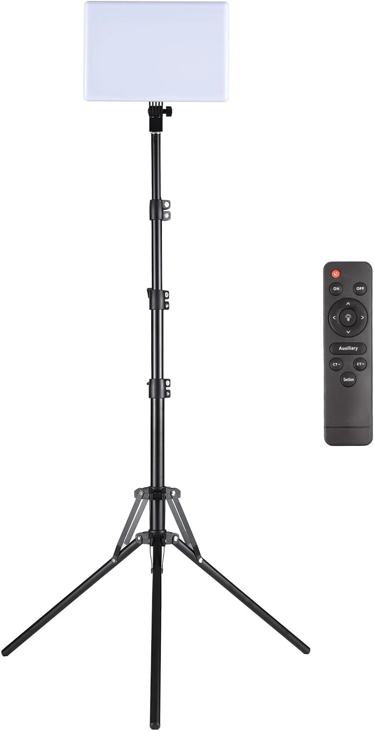 پنل نور LED بزرگ 45 وات برای استودیو عکاسی، دارای 416 عدد لامپ، دمای رنگی قابل تنظیم 3200K-5500K، به همراه پایه 1.6 متری، کنترل از راه دور و آداپتور برق برای تولید محتوای ویدیویی، پخش زنده و عکاسی پرتره