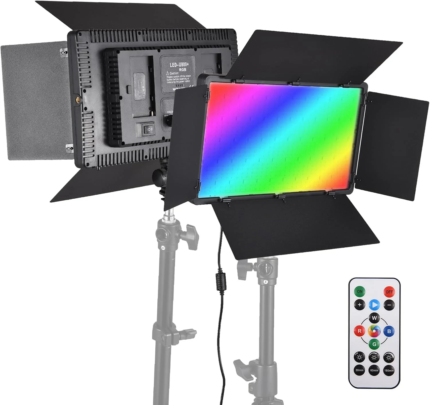 نور عکاسی دو رنگ RGB، پنل LED 50 واتی با 700 مهره، 3200K 5600K، قابل تنظیم، تغذیه با باتری سری DC NP به همراه درهای فلزی و کنترل از راه دور