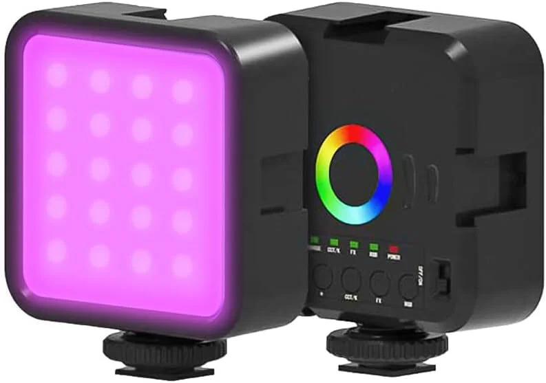 چراغ عکاسی مینی RGB، نور LED قابل تنظیم، چراغ قابل حمل برای ولاگ با باتری 1200mAh، درگاه شارژ USB، 3 کفشک سرد، 70 مهره LED، دمای رنگ 3000K-9000K