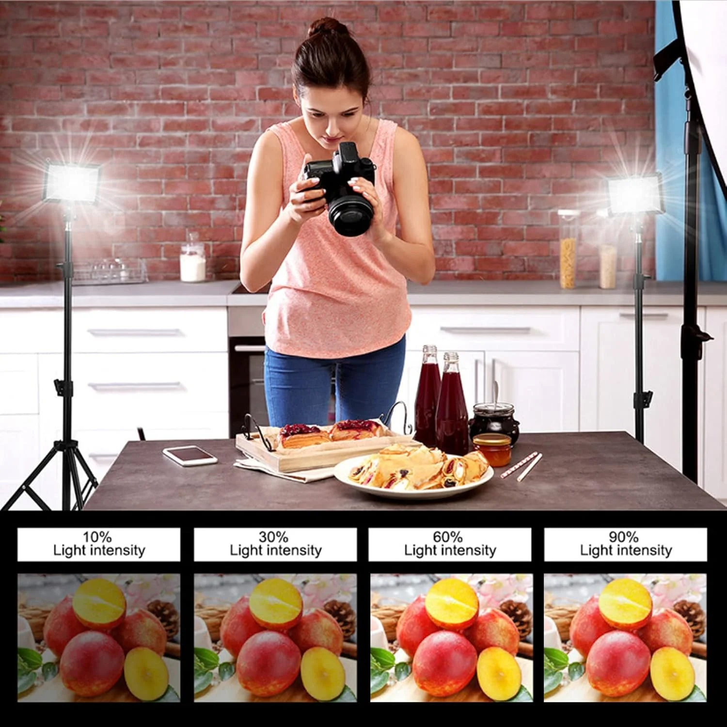 کیت نورپردازی ویدئویی عکاسی 2 تکه، چراغ های استودیویی LED با 9 فیلتر رنگی برای ضبط ویدئو و فیلم رومیزی عکس دوربین