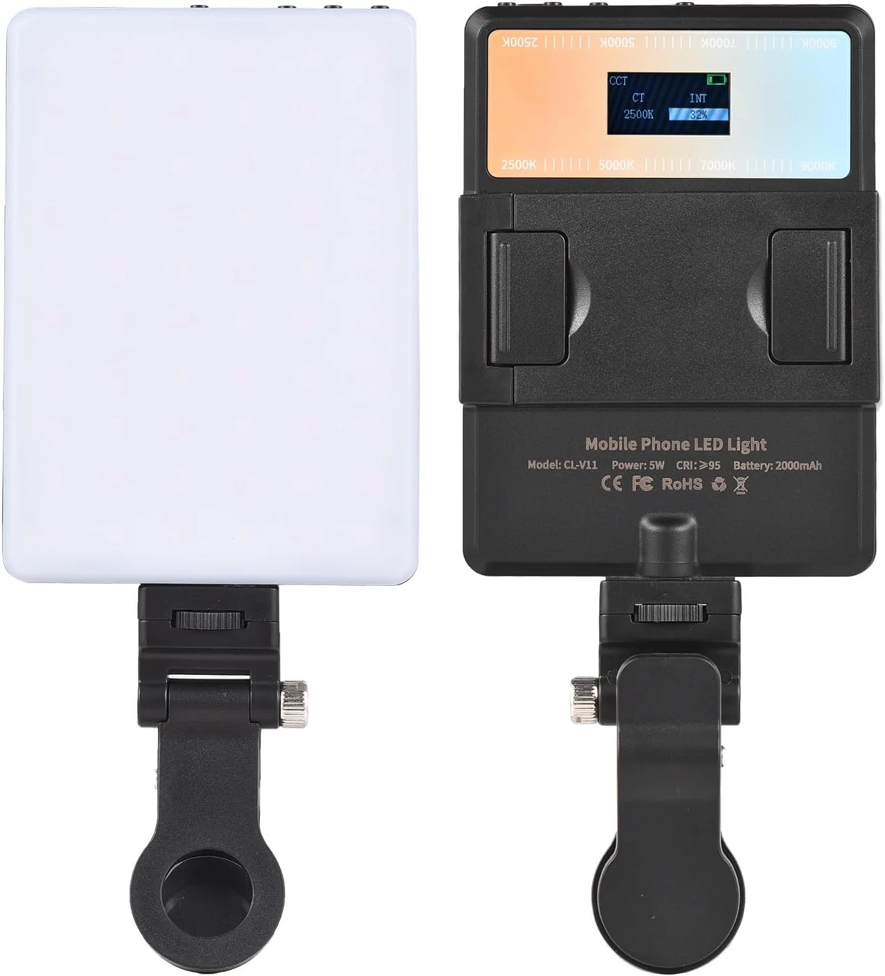 چراغ های عکاسی، چراغ LED دو رنگ 5 وات، چراغ جیبی ولاگ با دمای رنگی 2500K-9000K، قابل تنظیم با صفحه نمایش LCD، دارای 60 مهره LED، سوراخ های رزوه ای 1/4 اینچی، باتری داخلی 2000mAh برای پخش زنده