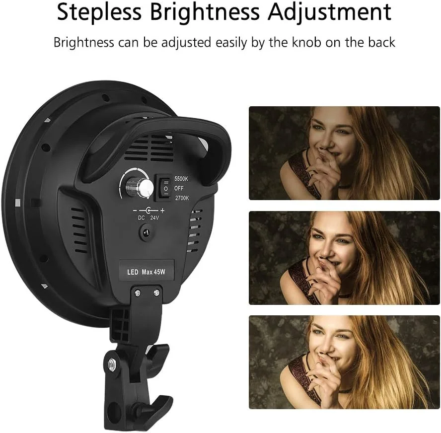 کیت نورپردازی سافت باکس LED برای عکاسی استودیویی با نورهای 45 واتی دو رنگ با دمای 2700K و 5500K، نورهای دیمر پذیر، سافت باکس های 20 در 28 اینچ، پایه های 2 متری، بازوی بوم و کیف حمل، 3 بسته