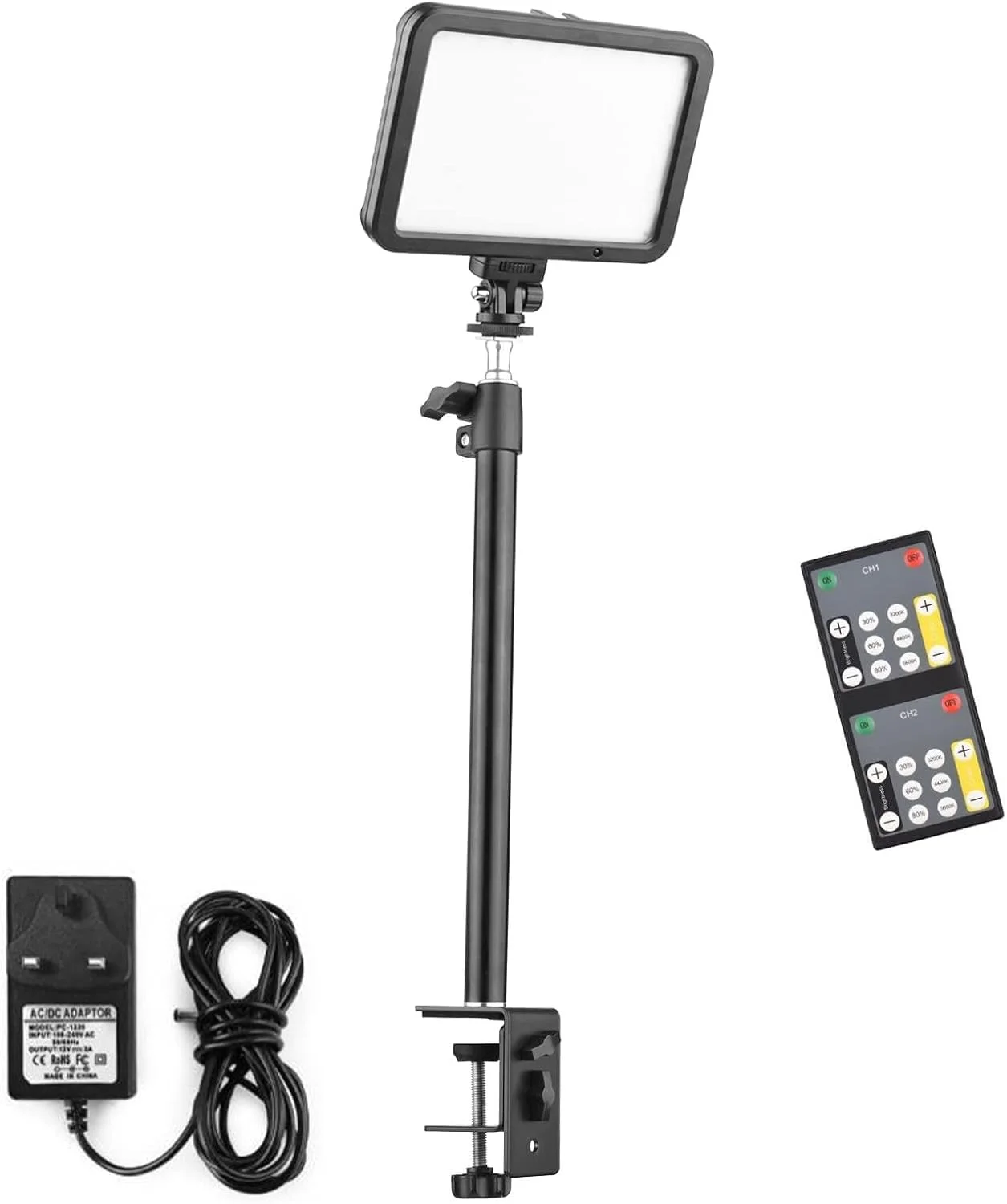 کیت نور ویدئویی 22 وات با پایه گیره C، دارای 216 عدد لامپ LED با دمای رنگ دوگانه 3200-5500K، روشنایی قابل تنظیم، سر توپی و کنترل از راه دور برای بازی، ضبط ویدیو و تولید محتوای ویدئویی