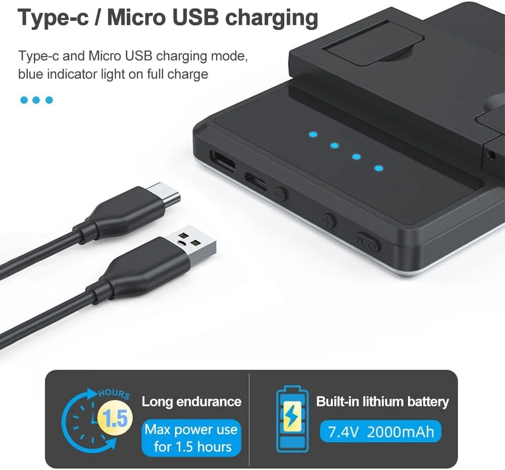 چراغ ال ای دی دو رنگ 5 وات مناسب عکاسی با 60 لامپ، دمای قابل تنظیم 2500K 4500K 9000K، باتری 2000mAh داخلی، دارای سوراخ های رزوه ای 1/4 اینچی برای پخش زنده، ولاگ، استودیوی خانگی