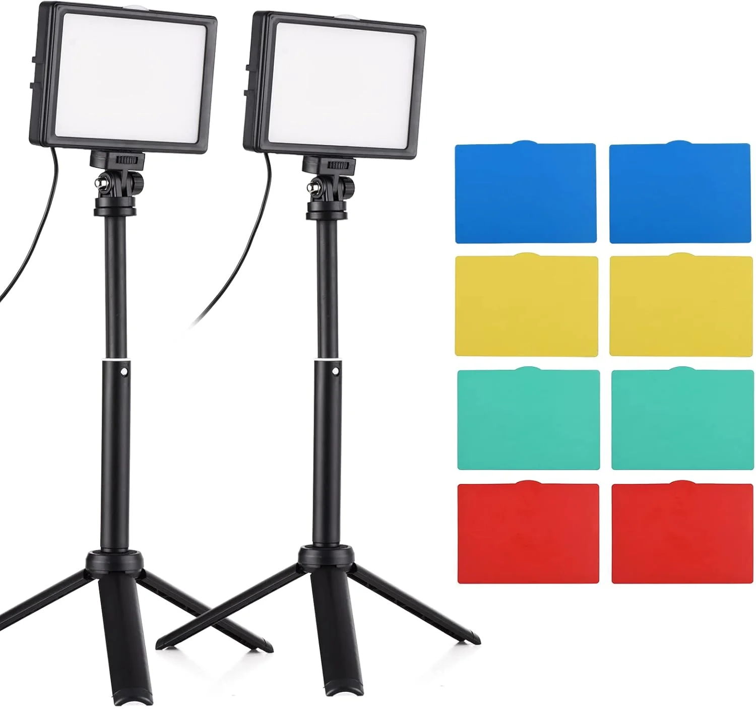 نورهای عکاسی، مجموعه 2 عددی چراغ LED ویدئویی 15 واتی، نور پرکننده رومیزی برای عکاسی، دمای رنگ دوگانه قابل تنظیم، روشنایی CRI95، منبع تغذیه USB با سه پایه قابل افزایش و فیلترهای رنگی برای ویدئو بلاگ